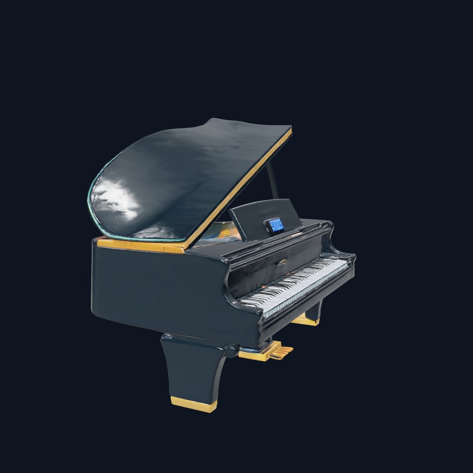 GrandCeleste Piano 3D model pack with ebony body and gold accents